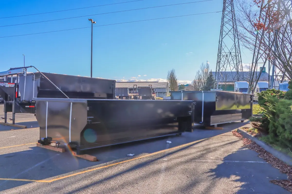 Roll-off dumpster ready for waste disposal at job site for 6 Yard Dumpster Rental in Secaucus